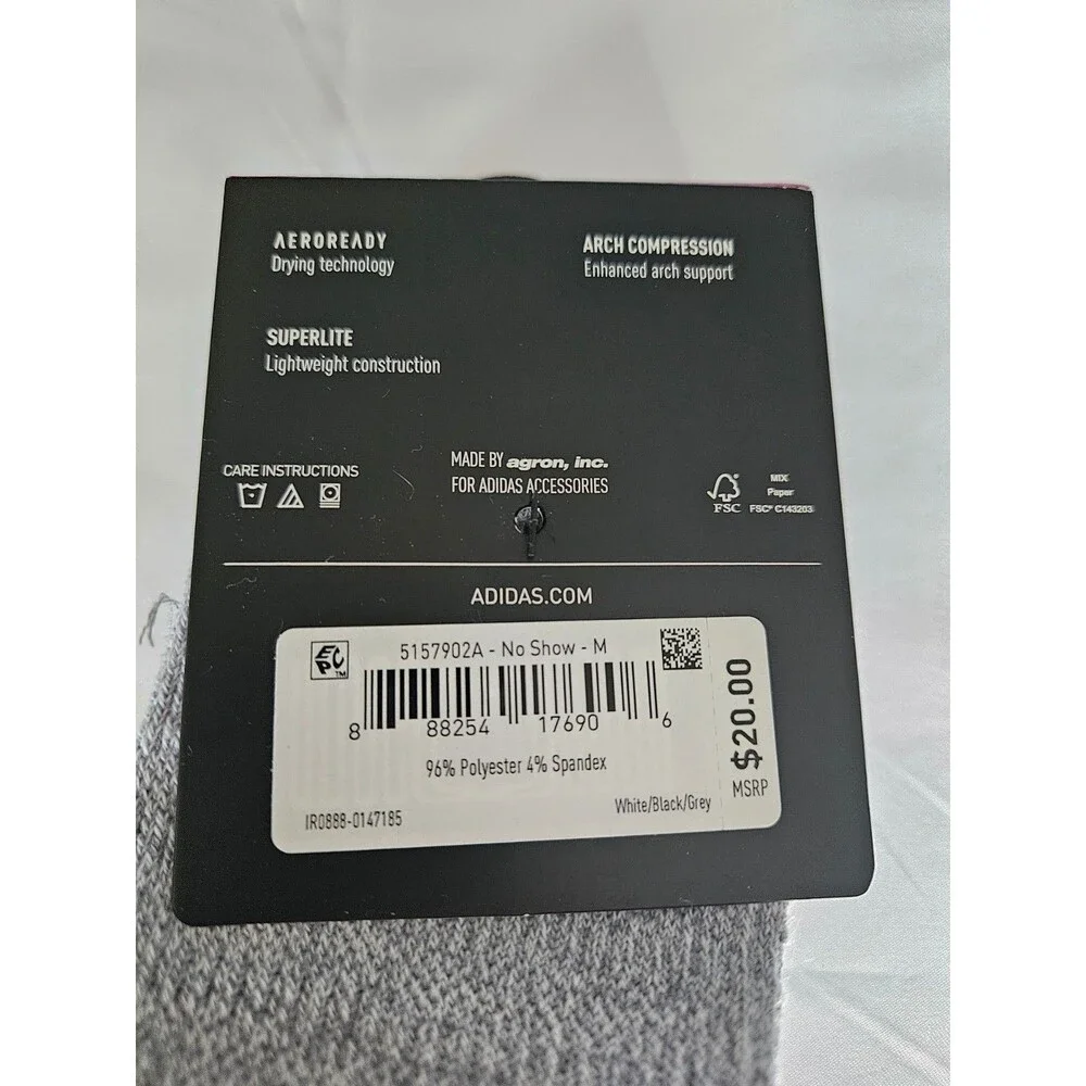 Adidas‎ Womens No Show Socks 6 Pairs Black White Gray Superlite Compression 5-10